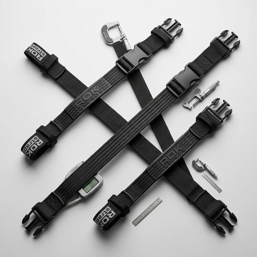 Stretched elastic cargo straps in neon green, pink, and yellow with black buckles displayed on gray studio backdrop.